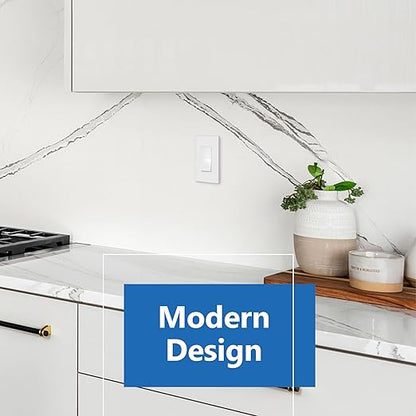 LIDER Matte White Minimalist Design Decorator Switch, Frameless Paddle Wall Light Switch, On/Off Rocker Switch, 3-Way or Single Pole, Residential Grade, UL Listed, 3 Wire, 15A 120-277VAC