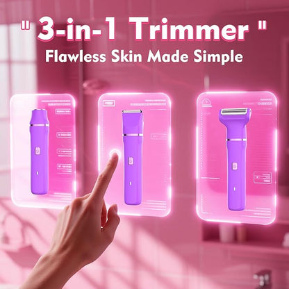 Electric Shaver for Women - Cordless Dermave Bikini Trimmer for Lady's Beauty, Painless Facial Hair Removal Device with Low Noise, Detachable Head, Fast Charging, 2025 Beach Vacation Essentials