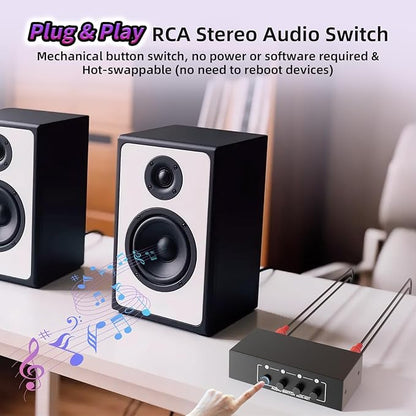 3.5mm Aux + RCA L/R Audio Switch Box 4 in 1 Out Bidirectional, BolAAzuL Stereo Audio Switcher Selector 4X1 Passive a/b Analog Audio Selector No Power Need
