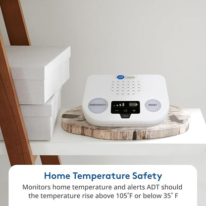 ADT Medical Alert Plus - in-Home Medical Alert System for Seniors - Cellular 4G Coverage, 600ft Pendant Range, Home Temperature Monitoring, 24/7 U.S. Based Monitoring (White Wristband)