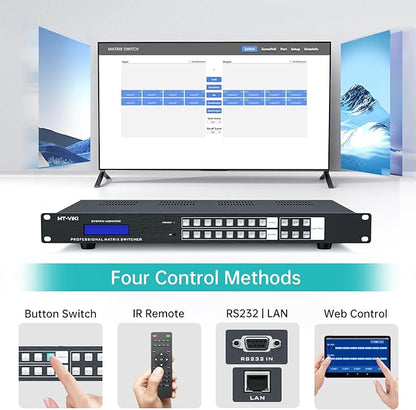 MT-VIKI 8x8 8K UHD HDMI 2.1 Matrix Switcher with Audio De-embedder, 8K@60Hz and 4K@120Hz, EDID, RS232, LAN Port, APP, Web GUI (8 in 8 Out)