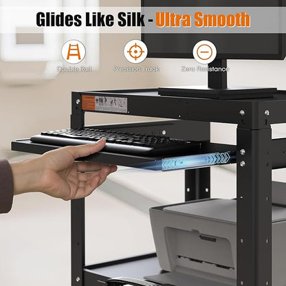 AV Presentation Cart Stand for Video Projector,TV,Laptop Computers,Printers,Metal Construction Rolling Cart with Adjustable Shelves,4 Wheels,4 Outlets, 5.75ft Cord,Support 300 lbs,Black