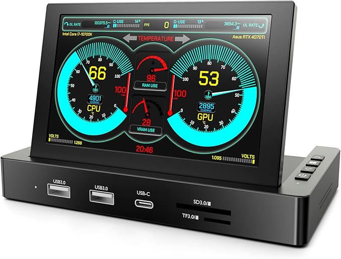 5-Inch Mini Monitor with USB HUB & Raspberry Pi Mount Holes, Type-C One-Cable Connection&Speakers, All-in-One Storage Dock, IPS Portable Screen for PC monitoring, Gaming/Streaming/AIDA64 DIY Partner