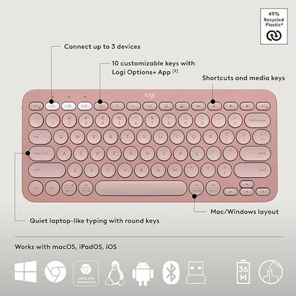Logitech Pebble 2 Combo, Wireless Keyboard and Mouse, Quiet and Portable, Customizable, Logi Bolt, Bluetooth, Easy-Switch for Windows, macOS, iPadOS, Chrome - Tonal Rose