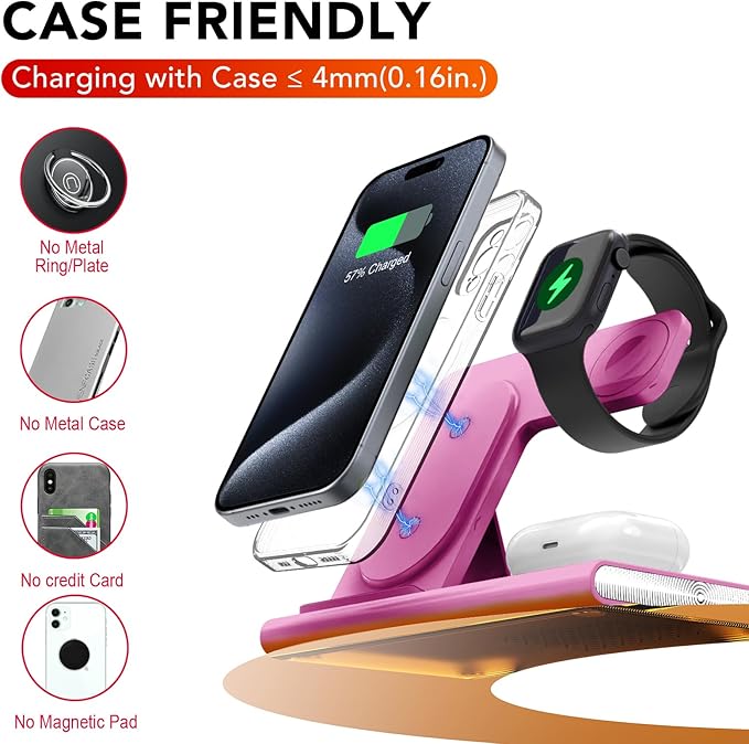 3 in 1 Charging Station for iPhone 17 - Wireless Charger for Apple Devices for iPhone 17 16 15 14 13 12 11 Pro Max - Foldable Wireless Charging Station Dock Stand for Apple Watch Series & AirPods