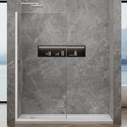Shower Glass Panel 36" W * 76" H, Semi-Framed Glass Screen, Single Panel, 3/8" (10mm) Tempered Glasss, Shower Wall Panels, Fixed Screen for Bathroom - Bright Chrome
