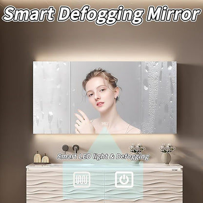 48IN Bathroom Vanity - Smart Defogging Mirror Cabinet | Waterproofing Technology & Wave Shaped Door Panel, Floating Bathroom Vanities with Large Storage Space (Mirror)