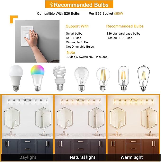 8 Light Bathroom Vanity Light, Large Brushed Nickel Vanity Lights Fixtures, Bathroom Lighting Fixture Over Mirror with Clear Glass Shade for Mirror, Bedroom, Living Room, Wall Lamp
