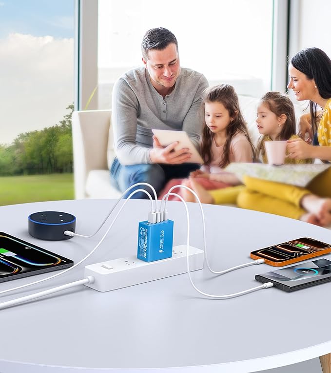 [2-Pack] USB C Wall Charger, 60W USB C Charger Block 5-Port PD Fast Charging Blocks,2USB C+3USB A Multiport Plug,Type C Power Adapter Brick Cube for iPhone17/16/15/14/Pro,iPad,Samsung,for Switch（Blue）