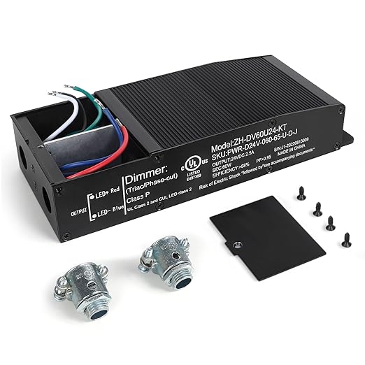 EMITEVER Dimmable LED Driver,60W 24V Triac Power Supply, AC to DC LED Transformer for LED Light,Compatible with Lutron and Leviton Dimmer,Waterproof IP67 and UL Listed,Class 2,Class P