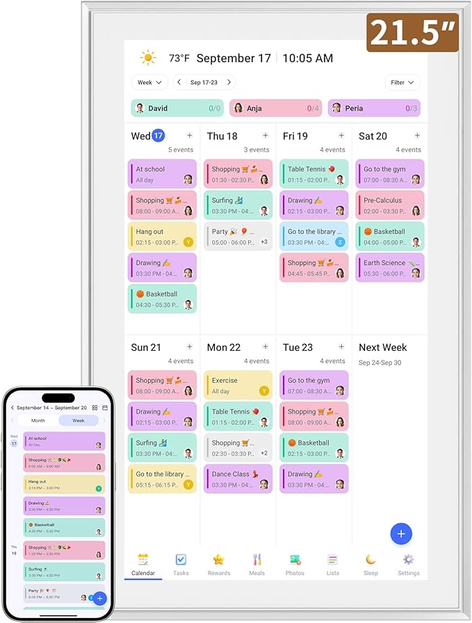 Smart Digital Calendar: 21.5-Inch Electronic Wall Calendars & Chore Chart, Full HD Interactive Touchscreen Display for Family Schedules Planner,Seamless Scheduling/Organizing-Wall/Desk Mountable