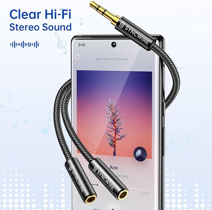 Syncwire Headphone Splitter, Nylon-Braided Extension Cable Audio Stereo Y Splitter (Hi-Fi Sound), 3.5mm Male To 2 Ports 3.5mm Female Headset Splitter for Phone, PS4, Switch, Tablets & More
