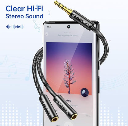 Syncwire Headphone Splitter, Nylon-Braided Extension Cable Audio Stereo Y Splitter (Hi-Fi Sound), 3.5mm Male To 2 Ports 3.5mm Female Headset Splitter for Phone, PS4, Switch, Tablets & More