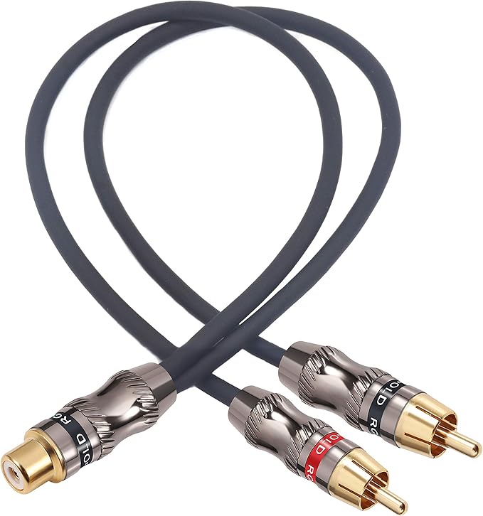 Devinal RCA/Phono Splitter Cable RCA Female to Dual Male Gold Plated Adapter, Stereo Audio Y-Cable Heavy Duty (1 Female to 2 Male) 10" (25 cm)
