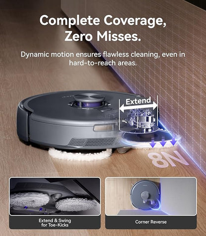 NARWAL Freo Z10 Ultra Robot Vacuum and Mop Combo, Dual RGB Cameras and Chips, AI Avoidance, 8N Corner to Edge Deep Cleaning, Dry-Wet Separation, 18000Pa, Hot Water Wash & Self-Emptying, Gray