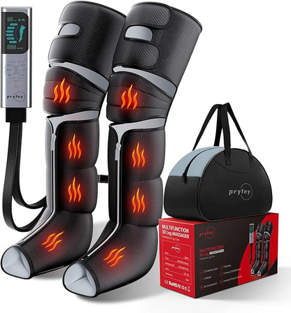 Leg Massager with Heat and Compression, Foot Massager for Circulation and Pain Relief, 3 Timers, 12 Intensity, 6 Modes,3 Heating with Knee Massager,Gift for Man Woman Parents,Black