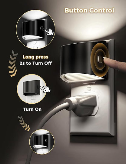 L LOHAS LED Night Lights Plug into Wall 2 Pack, Nightlight with Dusk to Dawn Sensor,3 Level Brightness Adjustable, 5000K Daylight White