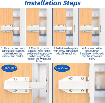 Magnetic Push to Open Jiayi Push Release Magnet Cabinet Door Latch, Push Open Drawer Catch for Large Door, Push in Door Unlock Kitchen Spring Opening Press Out Push Magnetic Latches (White, 4 Pack)