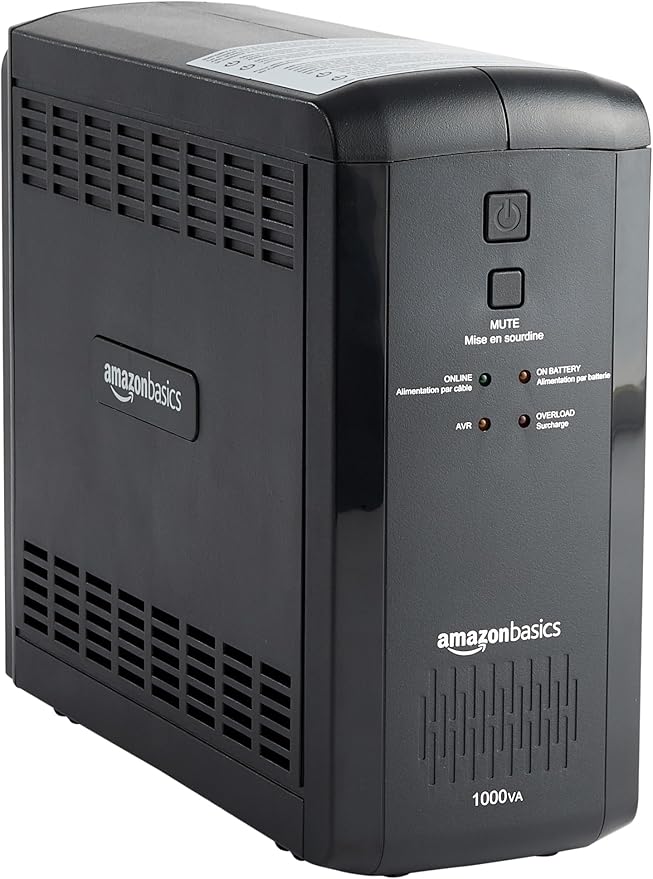 Amazon Basics UPS Battery Backup & Surge Protector 1000VA/550W, 9 Outlets, Line Interactive Uninterruptible Power Supply, for Power Outage Protection, Black