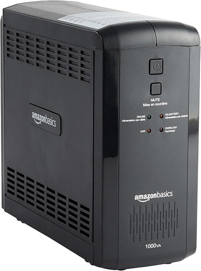 Amazon Basics UPS Battery Backup & Surge Protector 1000VA/550W, 9 Outlets, Line Interactive Uninterruptible Power Supply, for Power Outage Protection, Black