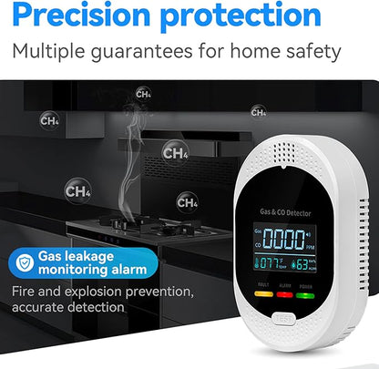 4-in-1 Carbon Monoxide & Natural Gas Detectors with Temperature/Humidity LCD Display, Plug in Co Leak Detector Propane Monitor for Home Travel RV Essentials, Sound Alarm Over 85dB, 1PCS