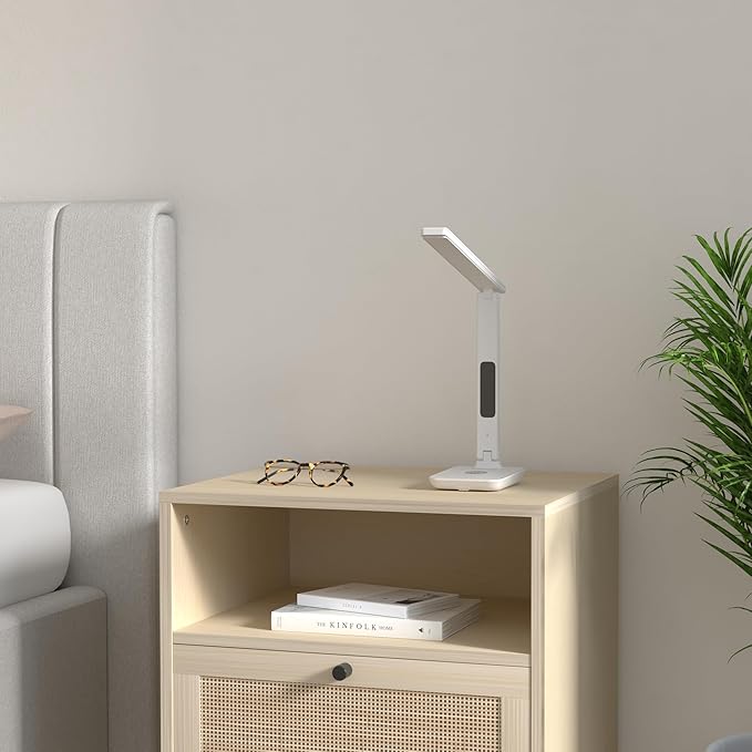 poukaran LED Desk Lamp with Wireless Charger, USB Charging Port, Office Table Lamp with Clock, Alarm, Date, Temperature for Home Office, White