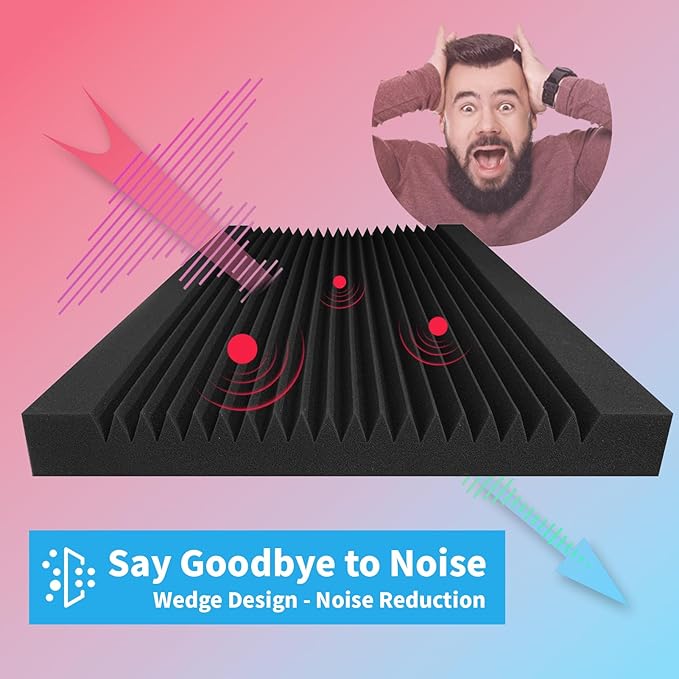 Art3d 4-Pack Wedge Design Acoustic Foam Panels, 48" x 24" x 2" High-Density Soundproof Foam Wall Panels for Wall, Ceiling, Quick-Recovery Noise Dampening Panels for Office, Studio and Home