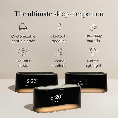 Loftie Alarm Clock with Sound Machine – Smart Alarm Clock with Light, White Noise, Bluetooth Speaker, Night Light Sound Machine, 100+ Sounds, Blackout Mode, No WiFi Mode, Optional Subscription - Black