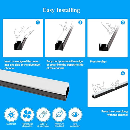 Besseto 10 Pack LED Aluminum Channel for Wood Slat Wall Panel,Wall Panel LED Strip Light Aluminum Channel Profile for Living Room Bedroom Bathroom Stairs (Black-10Pack 6.6Ft)
