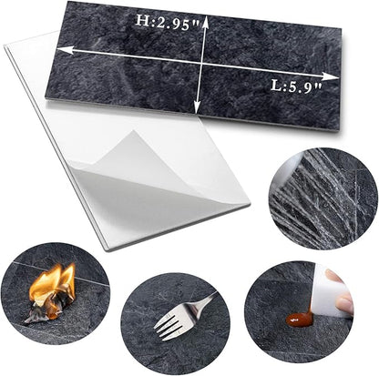 AULIGET 200 Pieces Black Slate Peel and Stick Backsplash Wall Tiles, 3" x 6" PVC Faux Stone Stick on Tiles for Backsplash Kitchen, Bathroom, Laundry Room, Camper, Fireplace