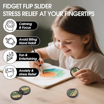Fidget Toys Adults, Sensory Toys for Kids with Autism, Anxiety Relief Items for ADHD Stress Relief, Fun Fidgets for Teens Textured & Flip Slider - Treasure Box Toys for Classroom (1pc-Camo)