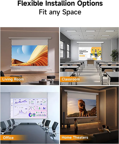 100" PureVision Motorized Projector Screen with Laser Speckle Reduction & Auto-Sync for Long Throw Projectors,Movie Screen 4K/8K UHD Ready,20" Adjustable Drop and Black Backing for Enhanced Contrast
