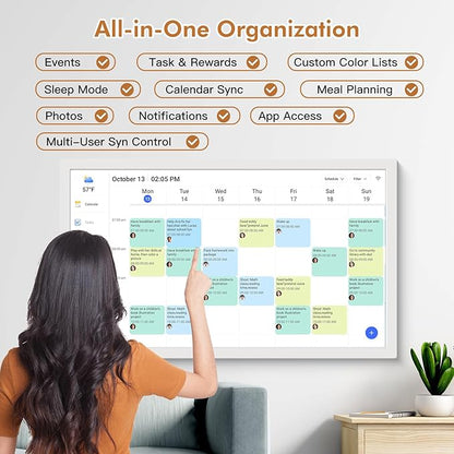 Smart Digital Calendar & Chore Chart for Family Schedules – 32 Inch Smart Touchscreen Interactive Display, Dual-WiFi, Auto-Sync Google iCloud Outlook Calendars, Selectable Reminders, Wall Mountable