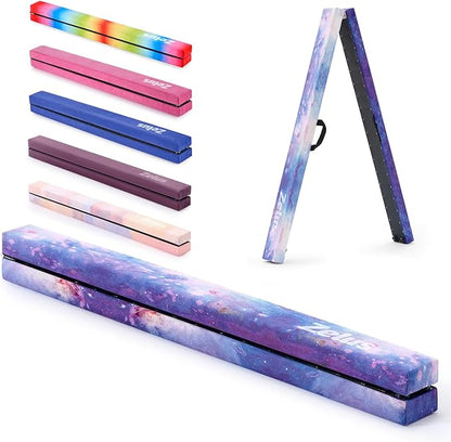 ZELUS 8' Folding Gymnastics Balance Beam, Floor Balance Beam w/Carry Handles Anti-Slip Base for Kids, Beginners & Professional Gymnasts