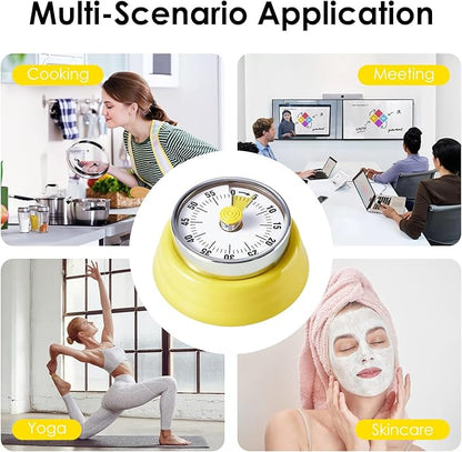 Visual Timer, Teeloray 60-Minute Countdown Timer, Kitchen Timer with Magnetic Base, Mechanical Clockwork, Ringer Alert, Time Management Tool for Children and Adults, Study/Work/Cooking (Yellow)