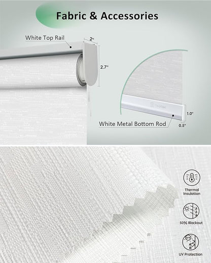 Yoolax Motorized Blinds App Control, Light Filtering Motorized Shades for Windows, Cordless Automatic Roller Shades for Bedroom Living Room Office(Light Filtering Jacquard White, 44" W x 72" H)