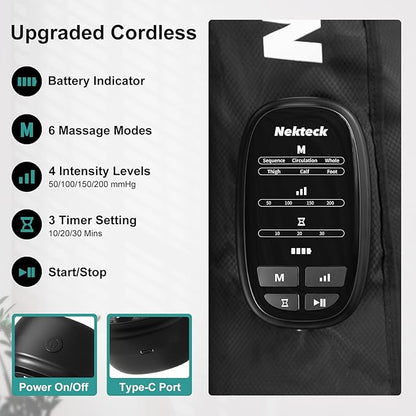Nekteck Cordless Leg Compression Massager, FSA Eligible Massage Tools for Circulation and Pain Relief, Rechargeable Portable Full Leg Boots, Gifts for Mom Dad Men Women, HSA Eligible, Single Unit