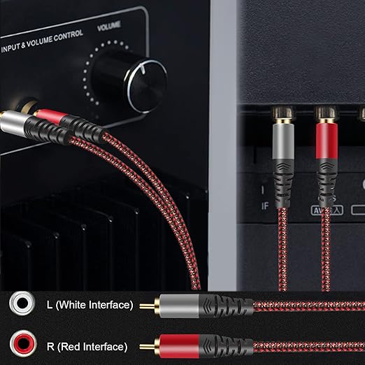 Tiierzon RCA Cable 40Ft,2Rca Male to 2-RCA Male Audio Stereo Subwoofer Cable [Hi-Fi Sound] Nylon-Braided Auxiliary Audio Cord for Home Theater, HDTV, Amplifiers, Hi-Fi Systems,Speakers and etc (40Ft)