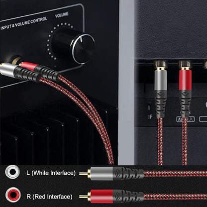 Tiierzon RCA Cable 40Ft,2Rca Male to 2-RCA Male Audio Stereo Subwoofer Cable [Hi-Fi Sound] Nylon-Braided Auxiliary Audio Cord for Home Theater, HDTV, Amplifiers, Hi-Fi Systems,Speakers and etc (40Ft)