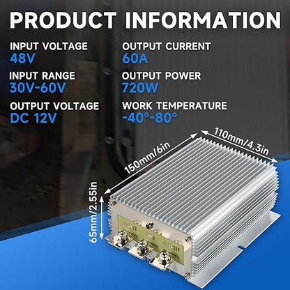 HUGEBO 60A 720W Voltage Converter Reducer 48V/36V to 12V,Converter Voltage Regulator,Waterproof Power Transformer for Golf Cart & Truck