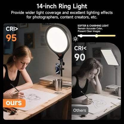 Ring Light Tripod for iPhone, 14" Selfie Ring Light with 63" Tripod Stand and Phone Holder, Professional LED Ringlight for Video Recording, Streaming, Photography, Makeup, Barber, YouTube, TikTok