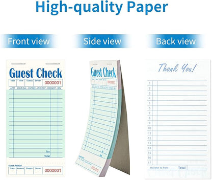 40 Pack/2000 Tickets Guest Checks Books for Servers, Green Server Books for Waitress, Server Note Pads for Restaurants