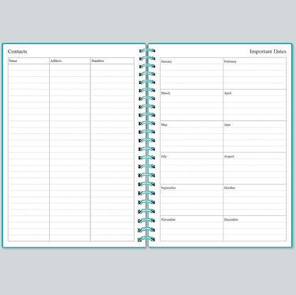 Daily Planner Undated - A5 To Do List Notebook Hourly Schedules, Spiral Appointment Planner for Women and Men, PVC Hardcover, Inner Pocket, Elastic Closure, 5.8" x 8.3", Teal