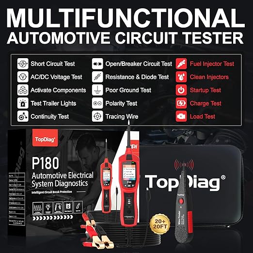 Circuit Breaker Finder Tool, Battery Tester, AC DC Voltage Tester, Fuel Injector Tester, 9V-30V Automotive Circuit Tester with 40FT Cable, P180