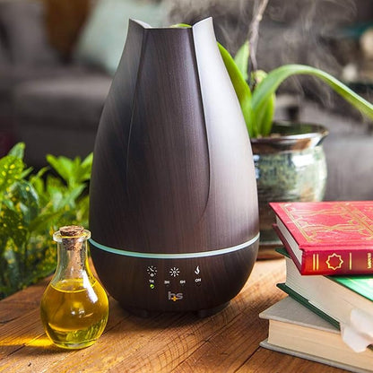 HealthSmart Essential Oil Diffuser, Cool Mist Humidifier and Aromatherapy Diffuser with 500ML Tank Ideal for Large Rooms, Adjustable Timer, Mist Mode and 7 LED Light Colors, Brown (Pack of 2)