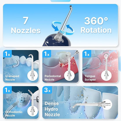 Water Flosser for Teeth, Cordless Oral Irrigator Portable Dental Cleaner Picks with 8 DIY Modes 7 Jets 300ml Tank Braces Flossers Rechargeable (White)