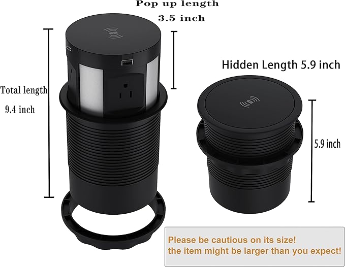 Automatic Pop Up Outlet for Countertop, Recessed Power Strip with 4 AC Outlets, 2 USB A, 2 USB C Pop Up Socket, Wireless Charger Station for Kitchen Conference Workbench, ETL Listed