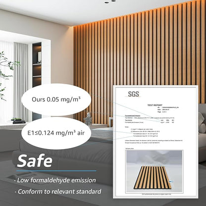 Art3d 4 Pieces 94.5" x 7.9" Acoustic Slat Wood Wall and Ceiling Panels,Fluted Modern Sound Absorbing Panels, Teak