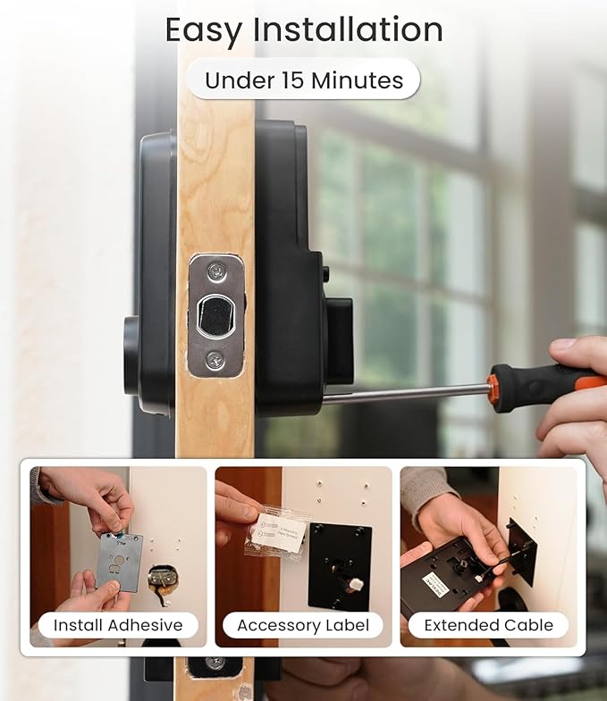DESLOC B200 Fingerprint Smart Lock with 2 Lever Handles, Keyless Entry Front Door Lock Set, Electronic Keypad Deadbolt, App Control, Auto Lock, Long Battery Life, Secure Home Access