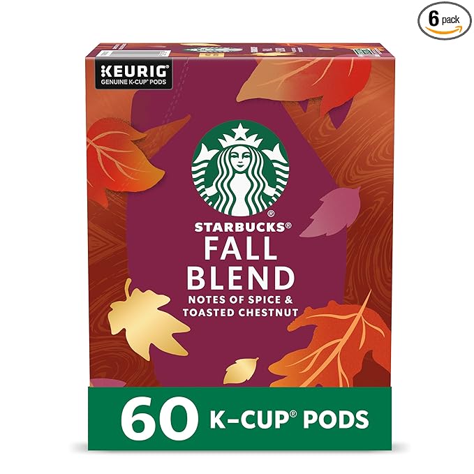 Starbucks K-Cup Coffee Pods, Medium Roast Coffee for Keurig Coffee Makers, Fall Blend, 100% Arabica, Limited Edition, 6 Boxes (60 Pods Total)